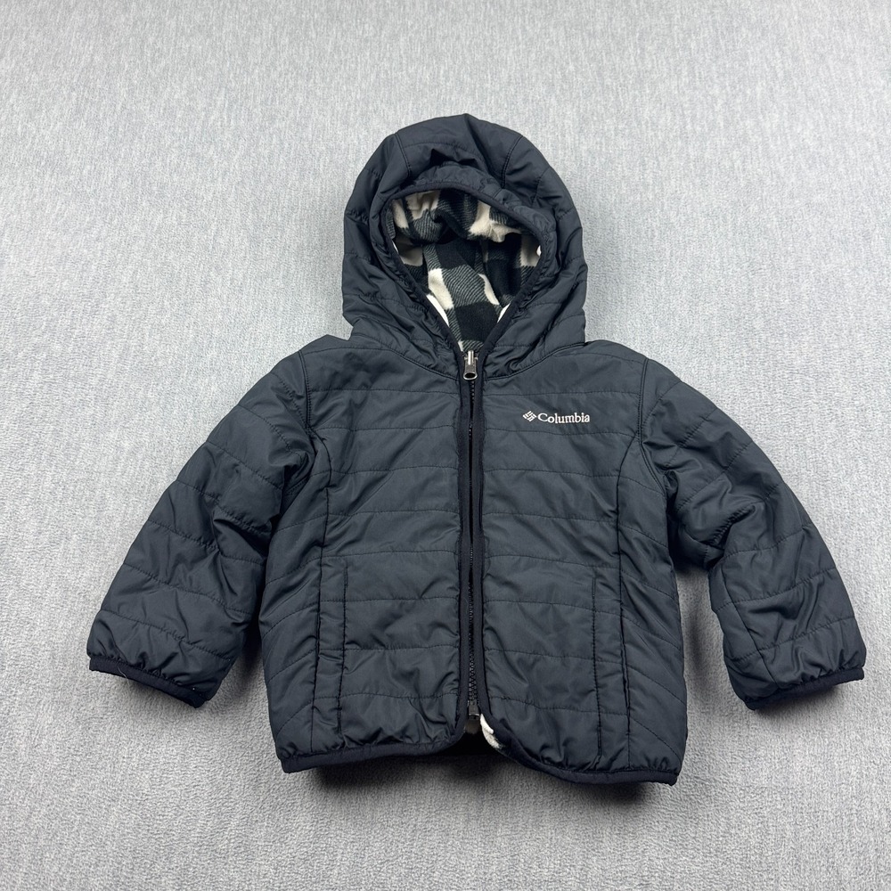 Columbia Jacket Toddler 2T Black White Plaid Double Trouble‎ Reversible * READ